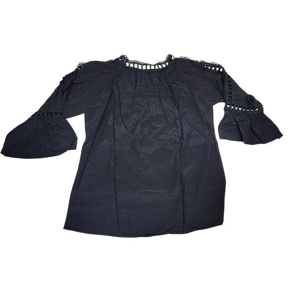 Blouse Black Cold Shoulder Bell Open Lace Sleeve Womens Med New in Bag - Picture 2 of 7
